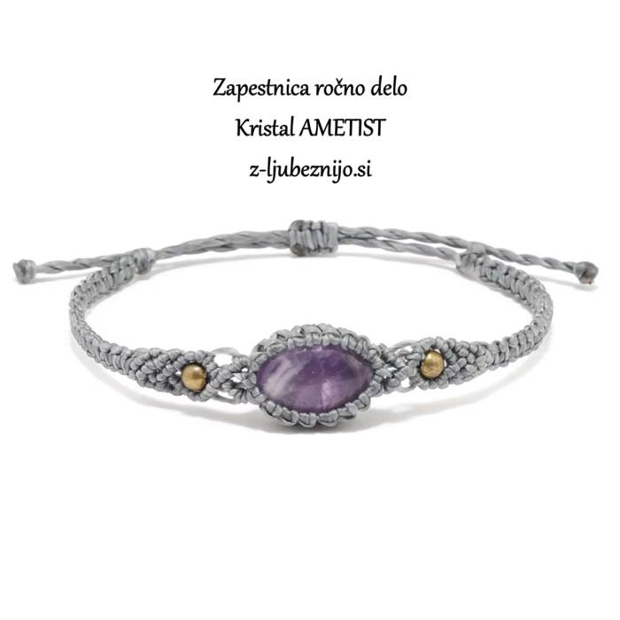 Ročno izdelana makrame zapestnica – kristal AMETIST 5820