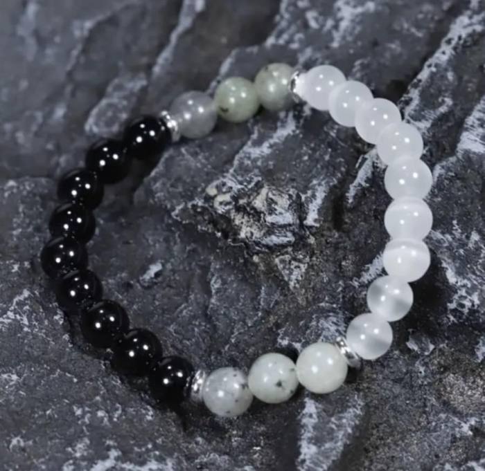 Zapestnica obsidian, labradorit in mačje belo oko  5892