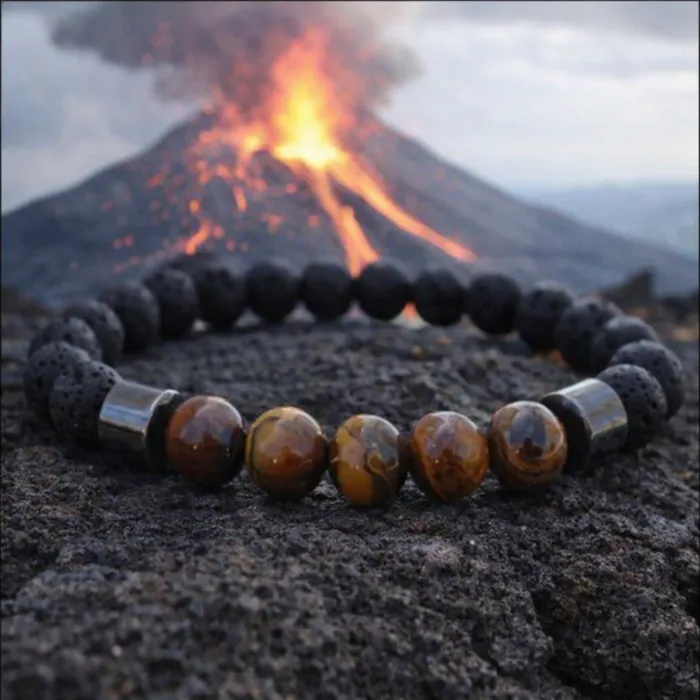Zapestnica iz kamna vulkanske lave, hematita in tigrovega očesa 6458