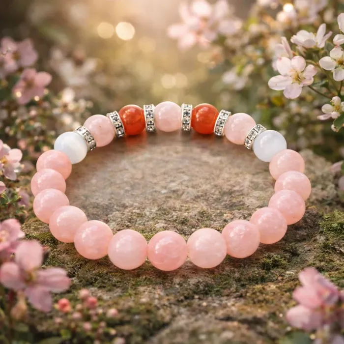 Zapestnica Svetloba srca – roževec, karneol in selenit 6569